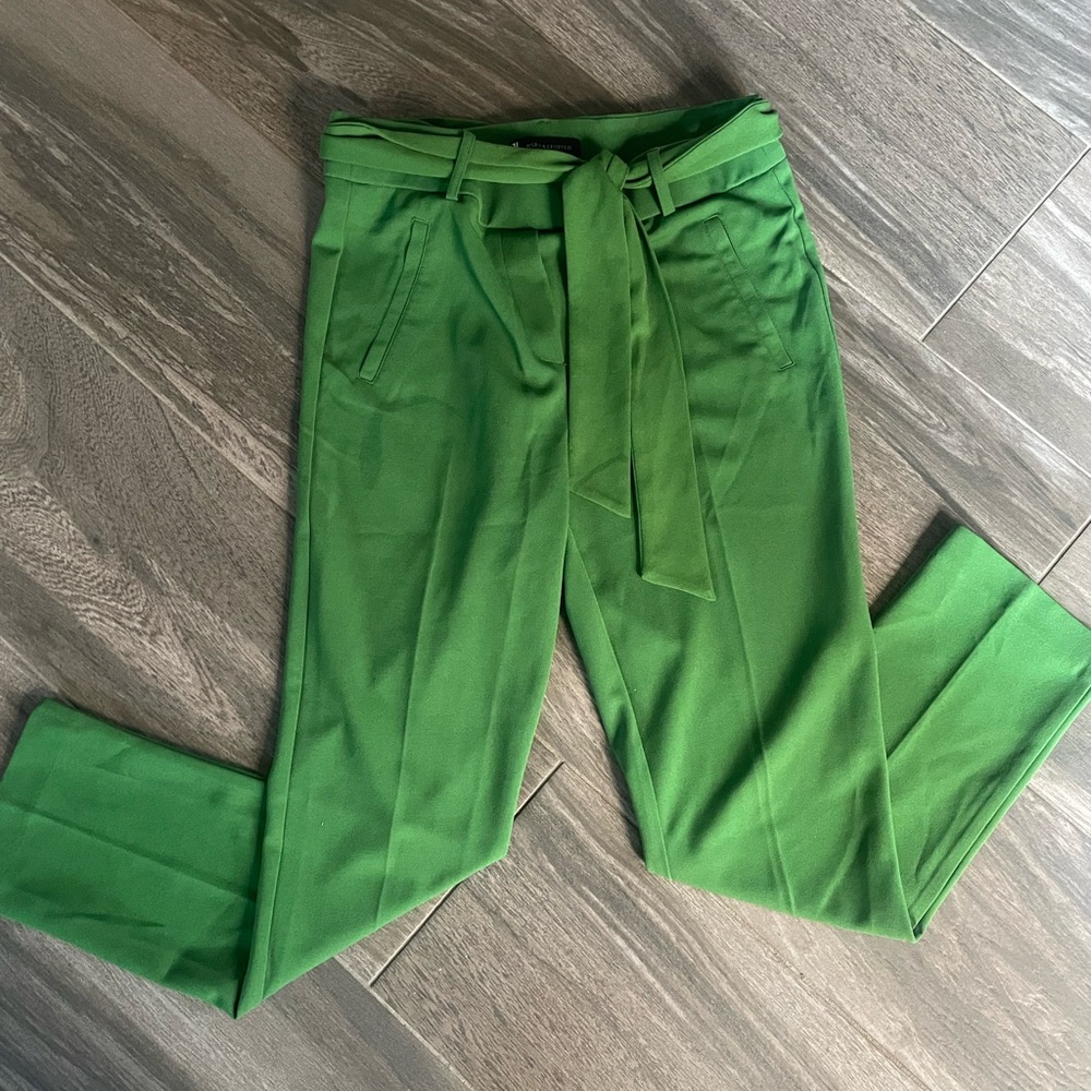 Jules & Leopold Green High-Waisted Trousers with Tie Belt